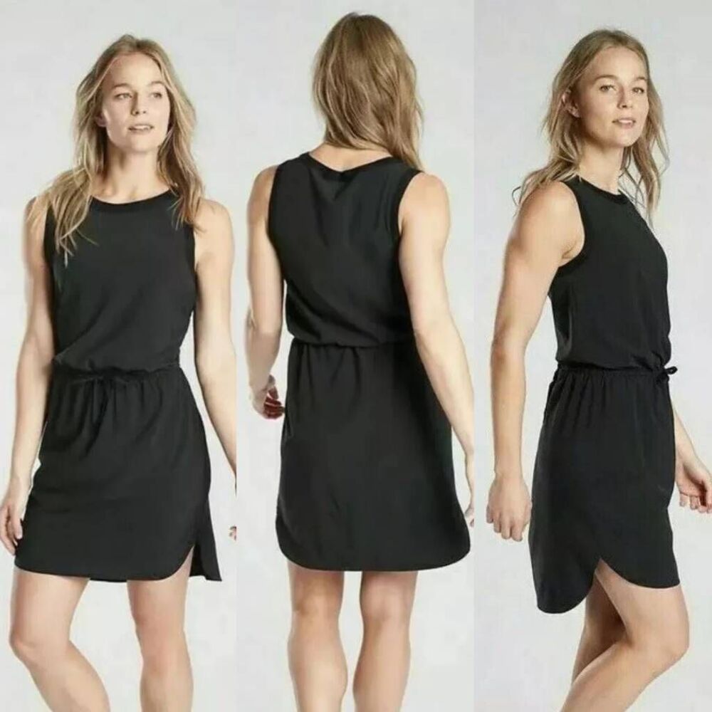 NWT Athleta Rincon Dress Black L Comfort Casual Featherweight Travel